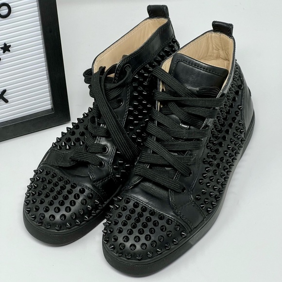 Christian Louboutin Louis Spikes Men’s Flat – Color : Black/Black/Bk - Picture 2 of 6